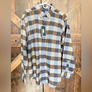 NWT Roundtree & Yorke Portuguese 100% Cotton Plaid Flannel Shirt Men’s XL